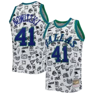 Attraente Dirk Nowitzki Dallas Mavericks 1998/99 Hardwood Classics Doodle Swingman Jersey White