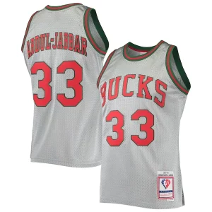 Carino Kareem Abdul Jabbar Milwaukee Bucks 75th Anniversary 1971/72 Hardwood Classics Swingman Jersey Silver