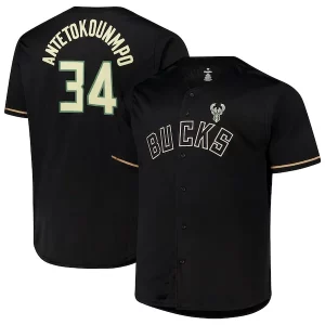 Carino Raffinato Giannis Antetokounmpo Milwaukee Bucks Profile Big & Tall Name & Number Button Up Jersey Black
