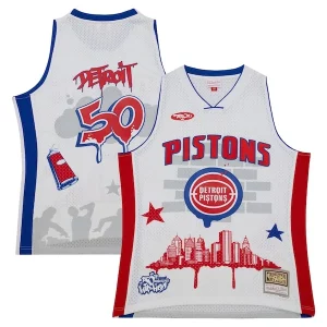 Prestigioso Sofisticato Attraente Detroit Pistons x Tats Cru Hardwood Classics Fashion Jersey White