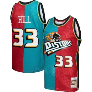 Sofisticato Elegante Grant Hill Detroit Pistons Hardwood Classics 1999/00 Split Swingman Jersey Teal/Red