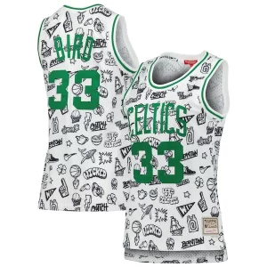 Gorgeous Larry Bird Boston Celtics Women's 1985 Doodle Swingman Jersey White
