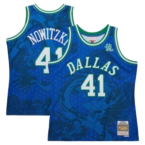 Resistente Attraente Dirk Nowitzki Dallas Mavericks 1998 2019 Hardwood Classics Asian Heritage 6.0 Swingman Throwback Player Jersey Blue