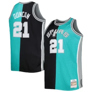 Accattivante Tim Duncan San Antonio Spurs Big & Tall Hardwood Classics 1998/99 Split Swingman Jersey Black/Teal