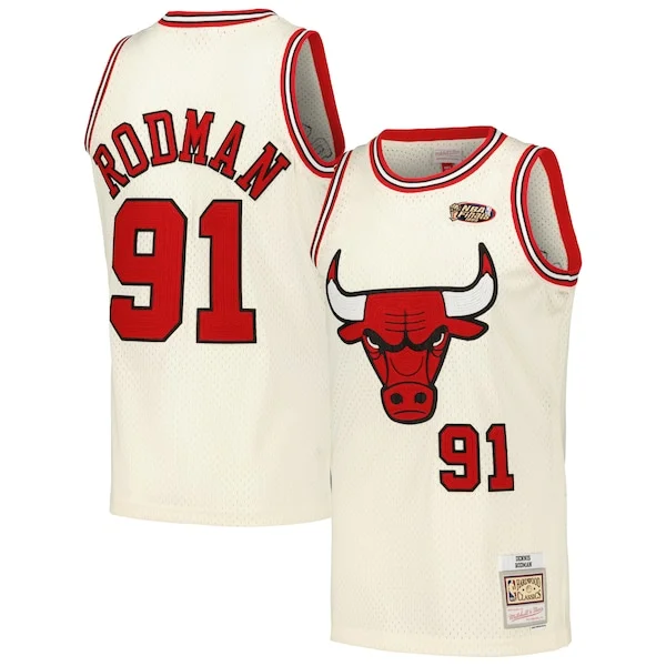 Accattivante Incantevole Dennis Rodman Chicago Bulls Chainstitch Swingman Jersey Cream