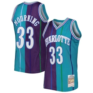 Pratico Delizioso Prestigioso Alonzo Mourning Charlotte Hornets Hardwood Classics 1992/93 Split Swingman Jersey Teal/Purple