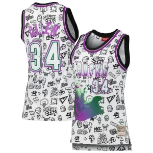 Gorgeous Lussuoso Moderno Ray Allen Milwaukee Bucks Women's 1996 Doodle Swingman Jersey White