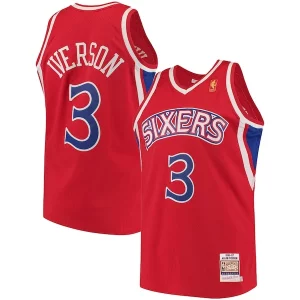 Resistente Ottimo Allen Iverson Philadelphia 76ers 1996/97 Hardwood Classics Authentic Jersey Red/Black/White