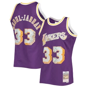Sofisticato Carino Kareem Abdul Jabbar Los Angeles Lakers 1996 97 Hardwood Classics NBA 75th Anniversary Diamond Swingman Jersey Purple
