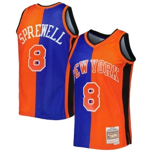 Trendy Latrell Sprewell New York Knicks Hardwood Classics 1998/99 Split Swingman Jersey Blue/Orange