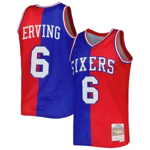 Elegante Classico Duraturo Julius Erving Philadelphia 76ers Hardwood Classics 1982/83 Split Swingman Jersey Royal/Red