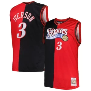 Trendy Allen Iverson Philadelphia 76ers Big & Tall Hardwood Classics 2000/01 Split Swingman Jersey Black/Red