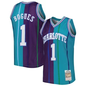 Stupendo Muggsy Bogues Charlotte Hornets Hardwood Classics 1992/93 Split Swingman Jersey Teal/Purple