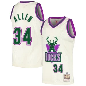 Versatile Pratico Ray Allen Milwaukee Bucks Chainstitch Swingman Jersey Cream