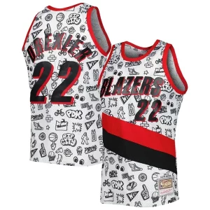 Fascinante Incantevole Cool Clyde Drexler Portland Trail Blazers 1991 92 Hardwood Classics Doodle Swingman Jersey White