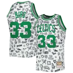 Prestigioso Ottimo Larry Bird Boston Celtics 1985/86 Hardwood Classics Doodle Swingman Jersey White