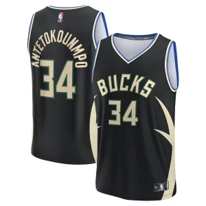 Pratico Delizioso Giannis Antetokounmpo Milwaukee Bucks Fast Break Replica Player Jersey Statement Edition Black
