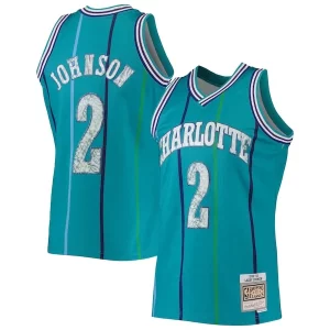 Sofisticato Larry Johnson Charlotte Hornets 1996/97 Hardwood Classics NBA 75th Anniversary Diamond Swingman Jersey Teal