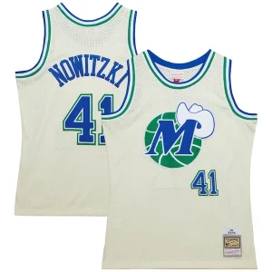 Incantevole Dirk Nowitzki Dallas Mavericks Chainstitch Swingman Jersey Cream