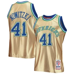 Lussuoso Dirk Nowitzki Dallas Mavericks 75th Anniversary 1998/99 Hardwood Classics Swingman Jersey Gold